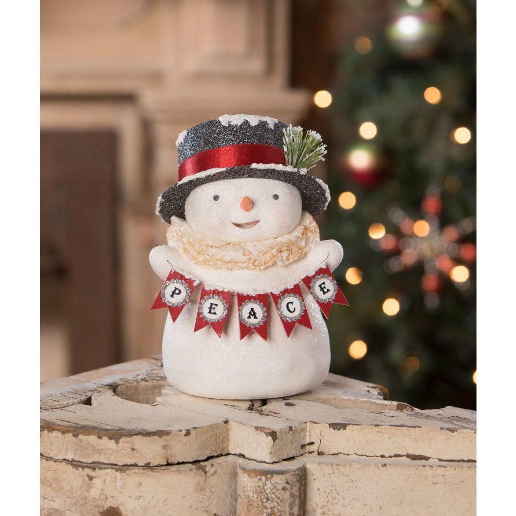 Bethany Lowe Christmas Peace Snowman with Top Hat MA3080