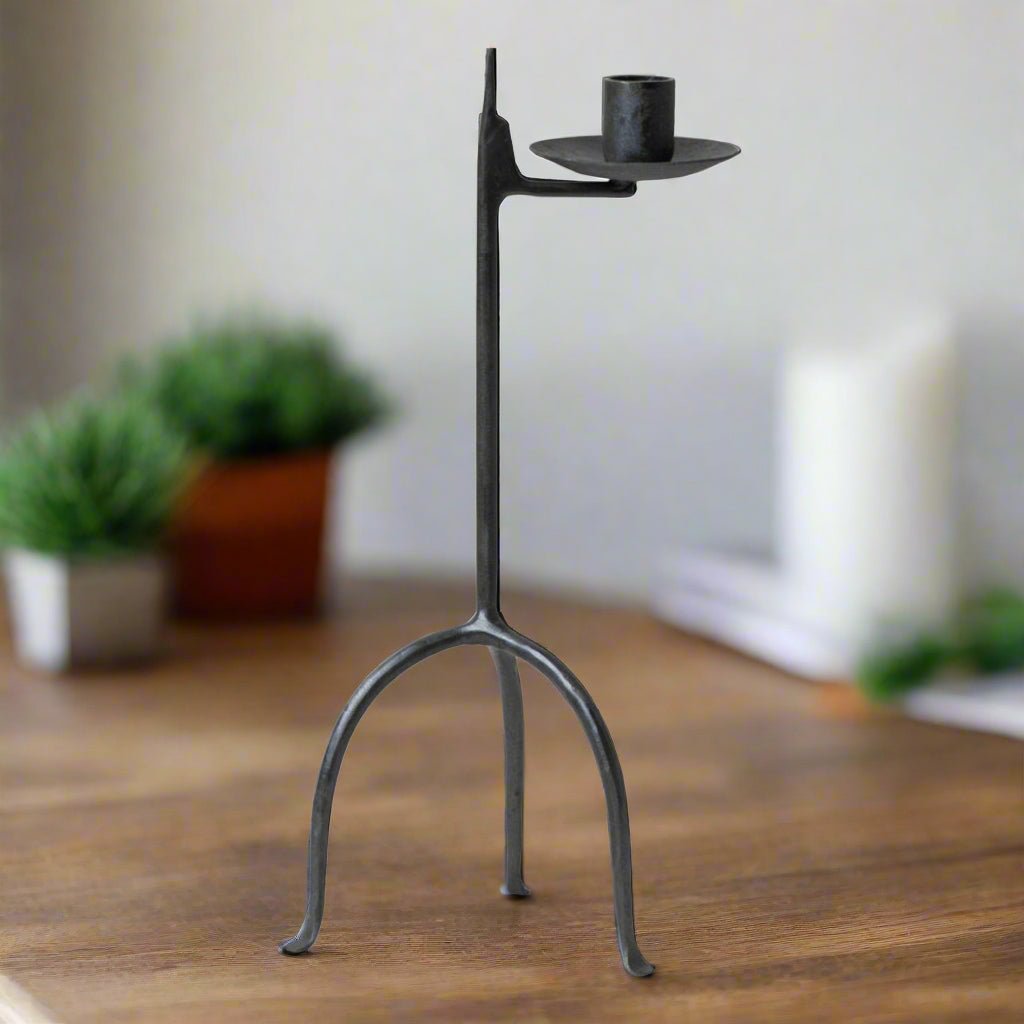 Primitive Single Taper Aged Wrought Iron Candle Holder - The Primitive Pineapple Collection