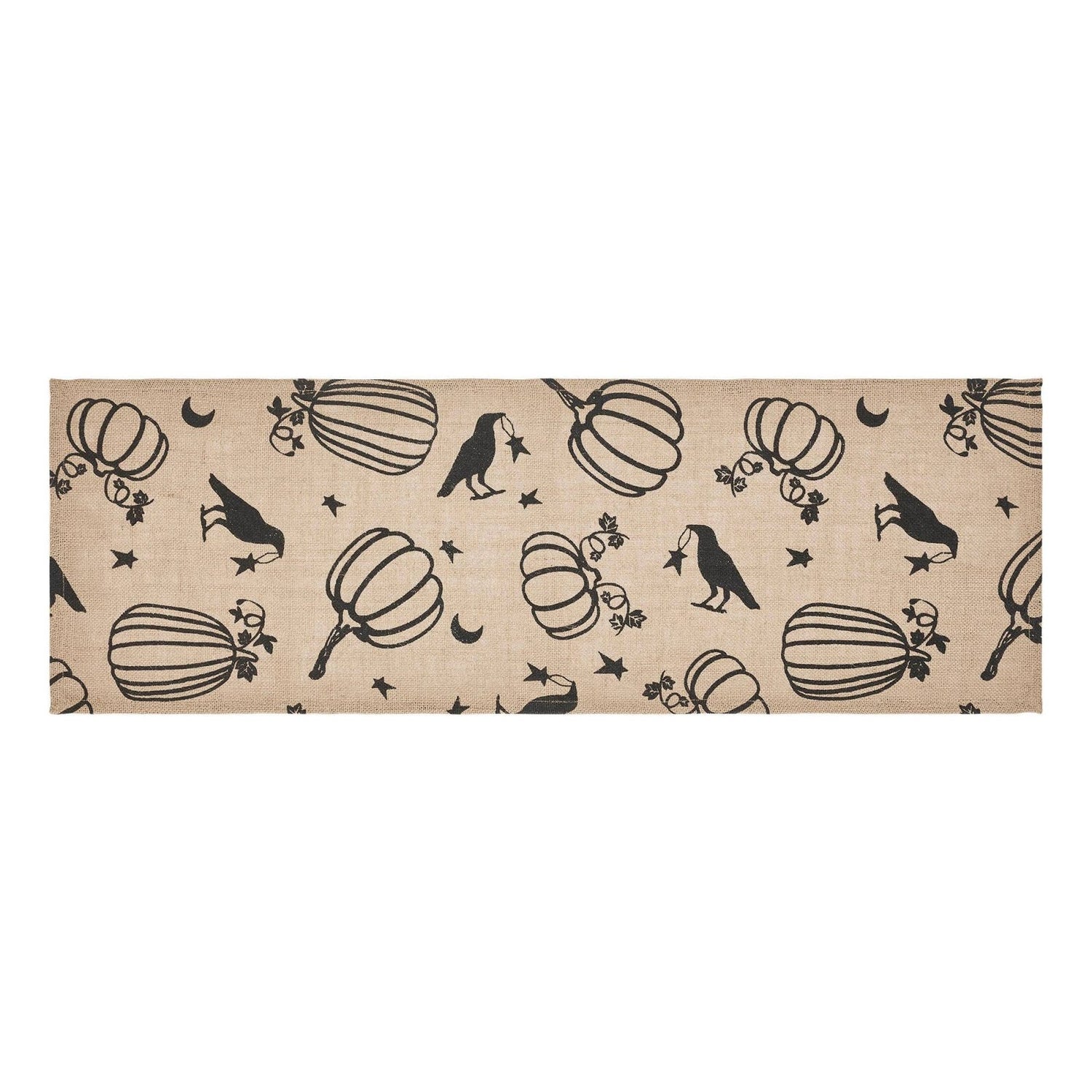 Primitive Fall Halloween Raven Harvest Burlap Jute Runner 12&quot; x 36&quot; - The Primitive Pineapple Collection