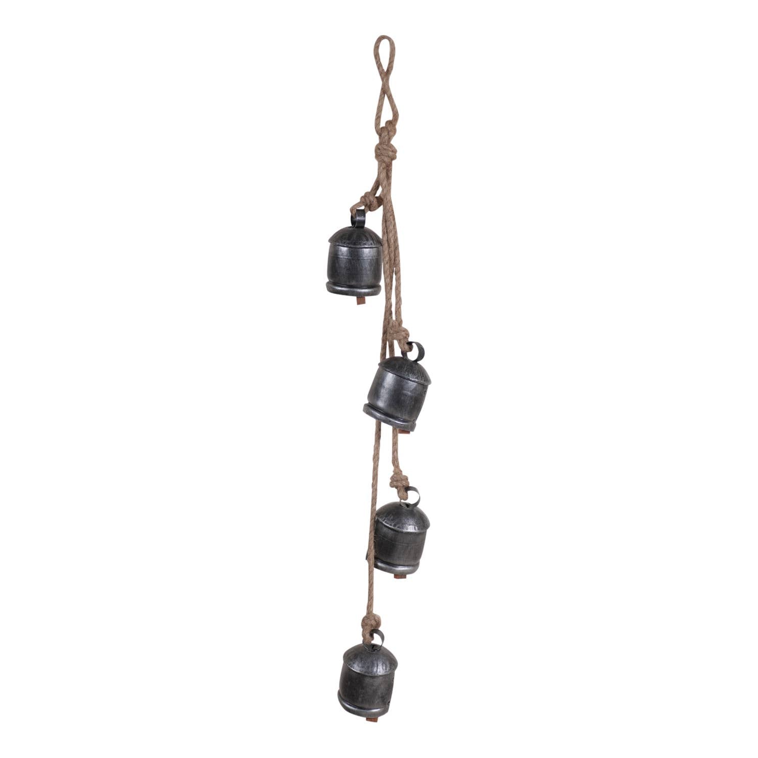 Primitive Rustic Hanging Cow Bell Set in Antique Silver 30&quot; L - The Primitive Pineapple Collection