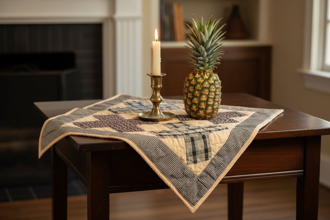 Primitive Farmhouse Cross Patchwork Little Quilt 18" Table Topper/Wall Decor - The Primitive Pineapple Collection