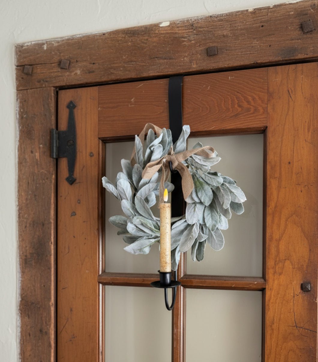 Primitive Colonial Hand Forged Over the Door Candle and Wreath Holder - The Primitive Pineapple Collection