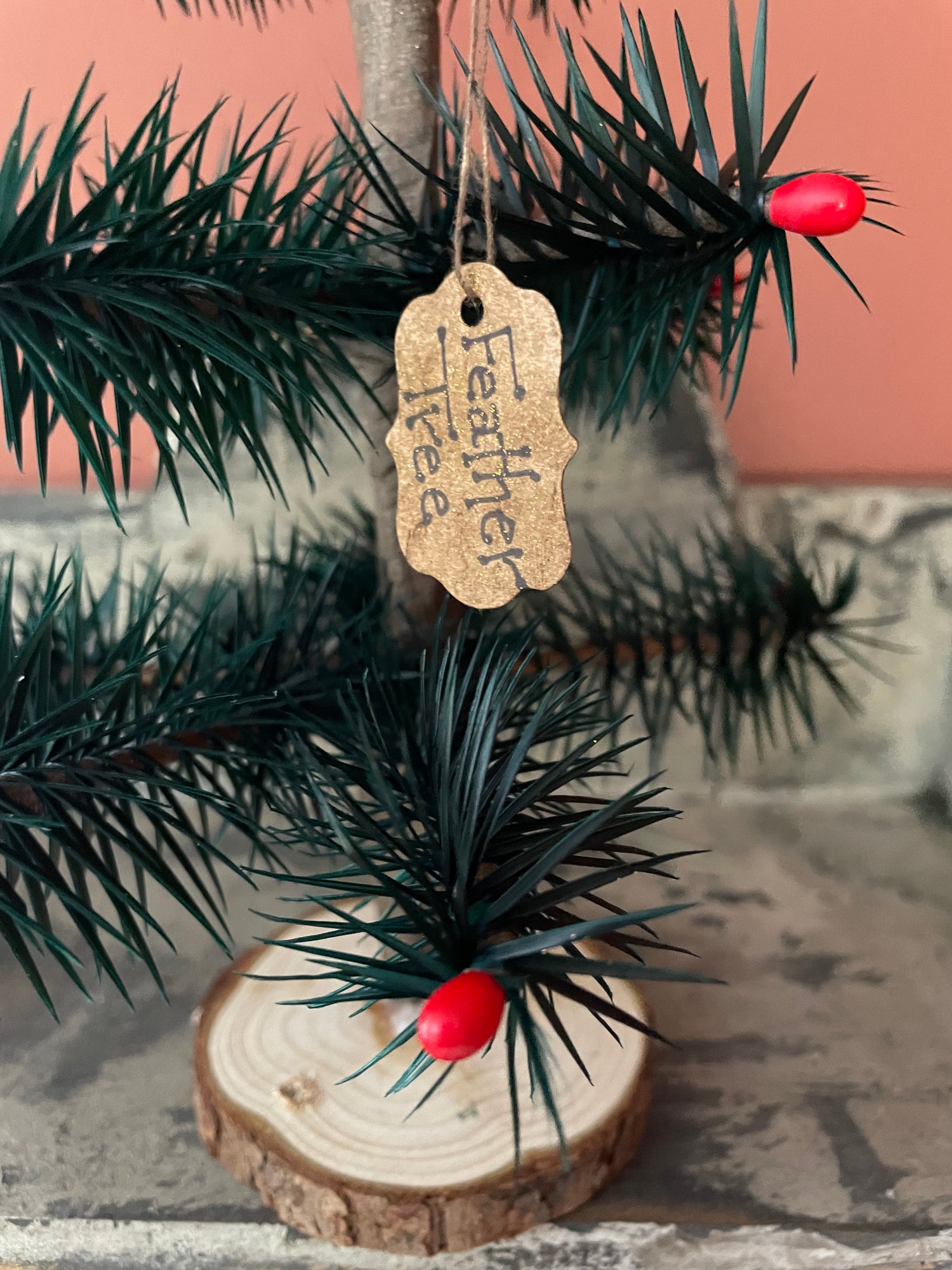 Bethany Lowe Inspired Handcrafted USA German Style Goose Feather Tree w/ Red Berries 8&quot;