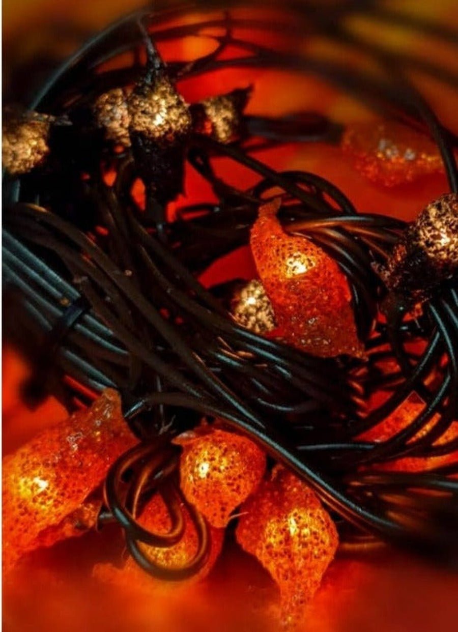 Handcrafted USA Farmhouse Fall Jack O Lantern Teeny 20 Ct. Rice String Light - The Primitive Pineapple Collection