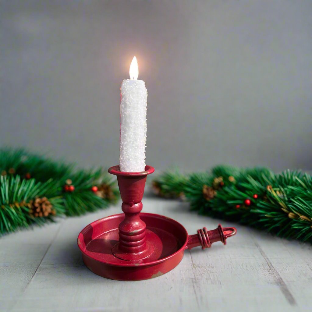 Primitive Handcrafted USA 8.5" Moving Flame Remote Red Scrooge Candlestick - The Primitive Pineapple Collection