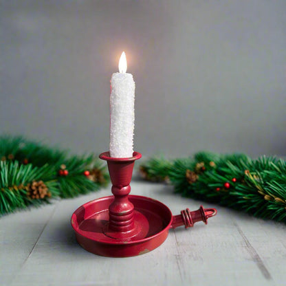 Primitive Handcrafted USA 8.5&quot; Moving Flame Remote Red Scrooge Candlestick