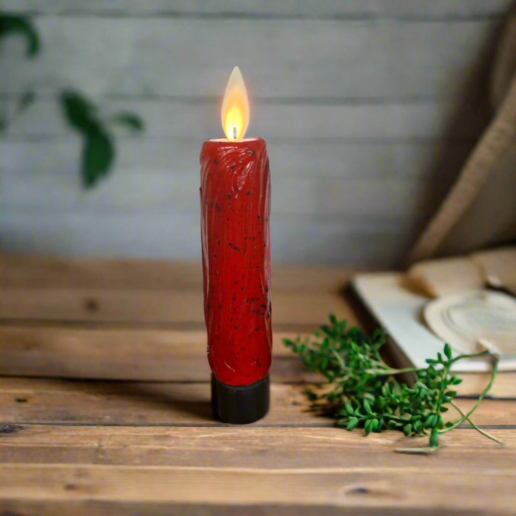 Primitive Handcrafted USA  5.5&quot; Ruby Red Moving Flame Battery Candle w/ Remote Control