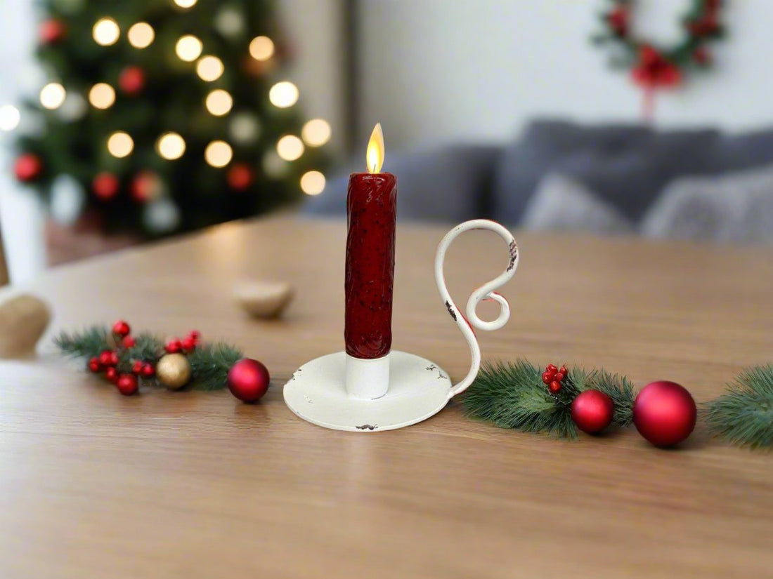 Primitive Handcrafted USA 4" Ruby Red Moving Flame Remote Candle w/ White Metal Holder - The Primitive Pineapple Collection