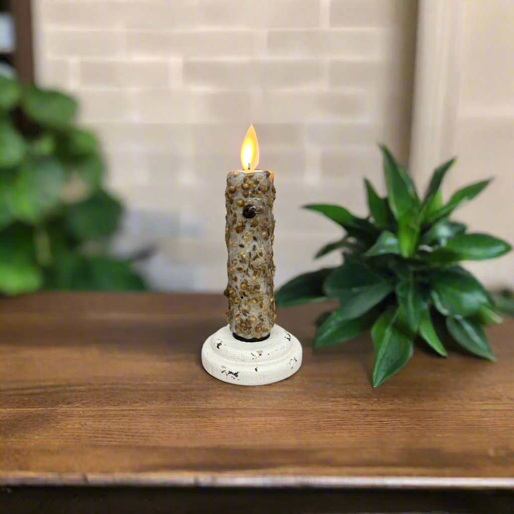 Primitive Handcrafted USA 4" Moving Flame Remote Candlestick w/ Charming Base - The Primitive Pineapple Collection