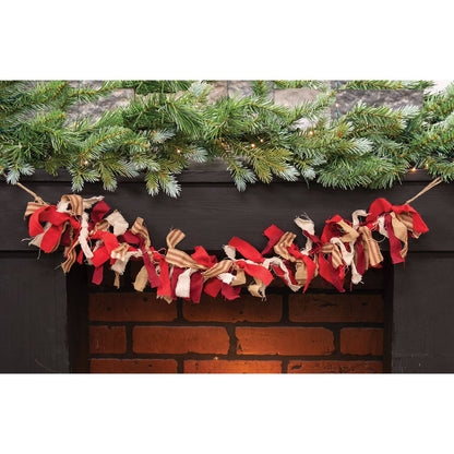 Primitive Christmas Candy Cane Rag Garland 28&quot;