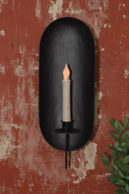 Primitive Colonial Black Metal Drawing Room Candle Sconce 15&quot; - The Primitive Pineapple Collection