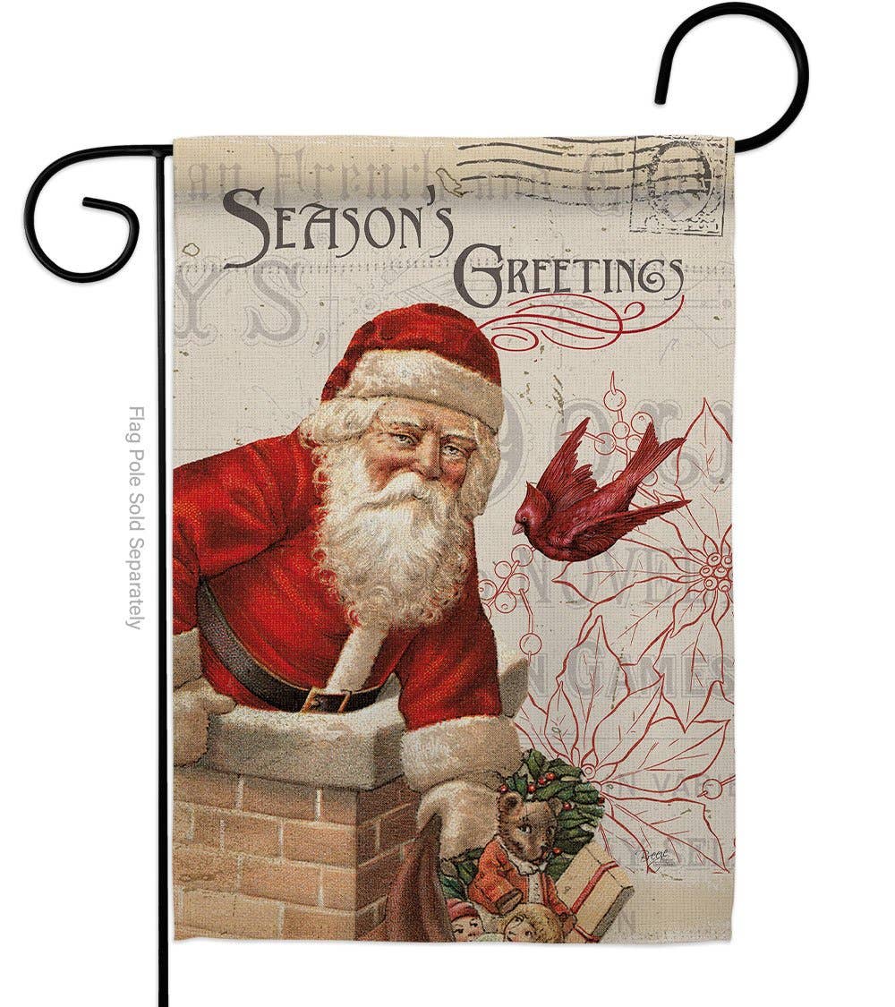 Christmas Antique Santa Season Greetings Decor Flag - The Primitive Pineapple Collection