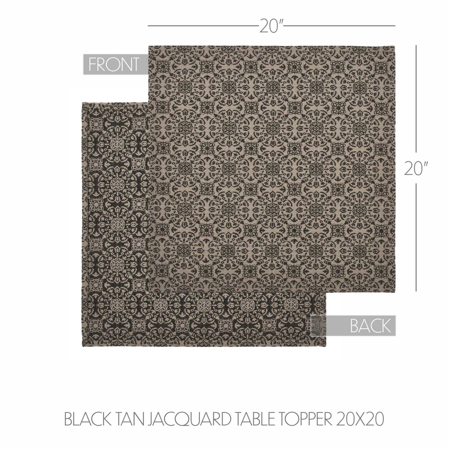 Farmhouse Black Tan Jacquard Table Topper 20x20 - The Primitive Pineapple Collection