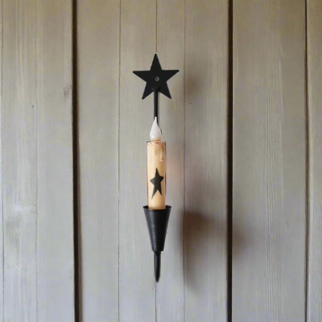 Primitive Rustic Black Iron Star Taper Wall Sconce 13&quot;