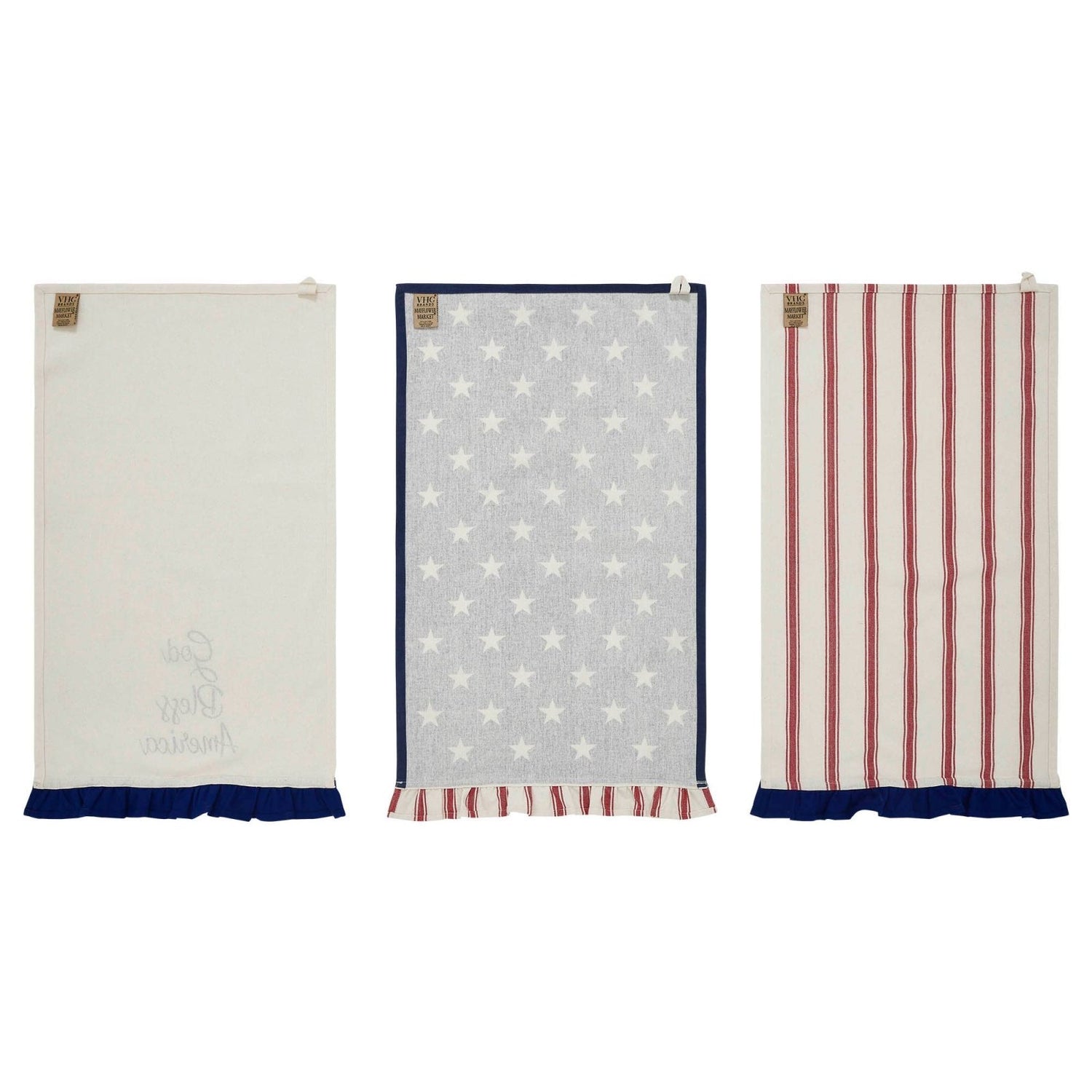 Patriotic Ruffled Tea Towels Set of 3 | Hatteras Stars - The Primitive Pineapple Collection