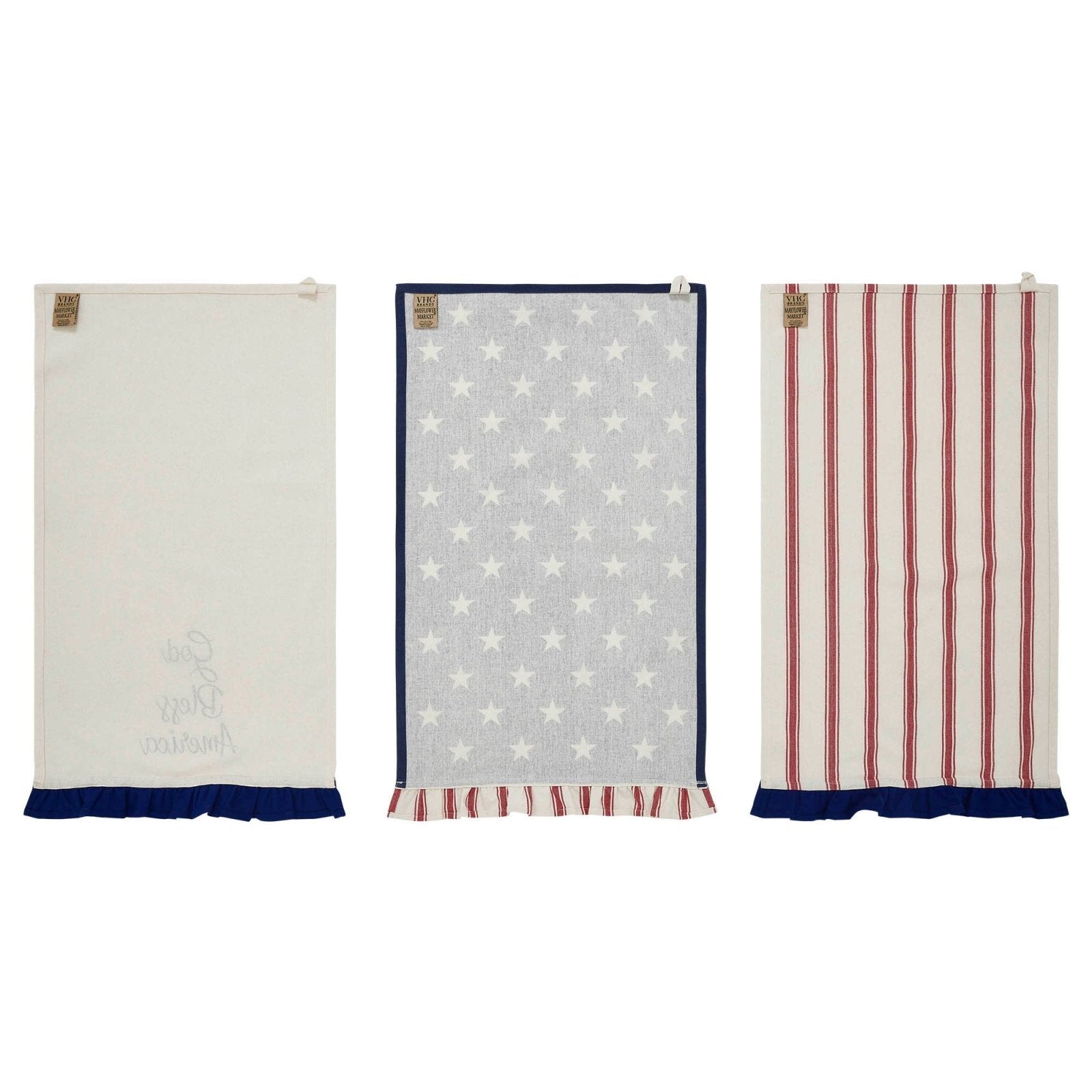 Patriotic Ruffled Tea Towels Set of 3 | Hatteras Stars - The Primitive Pineapple Collection