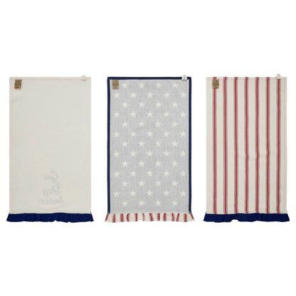 Patriotic Ruffled Tea Towels Set of 3 | Hatteras Stars - The Primitive Pineapple Collection