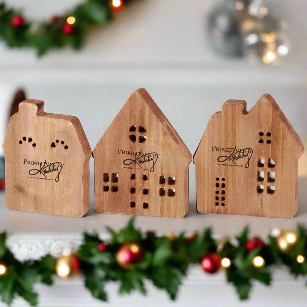 Primitive Christmas Gingerbread Village Chunky Shelf Sitter Set - The Primitive Pineapple Collection