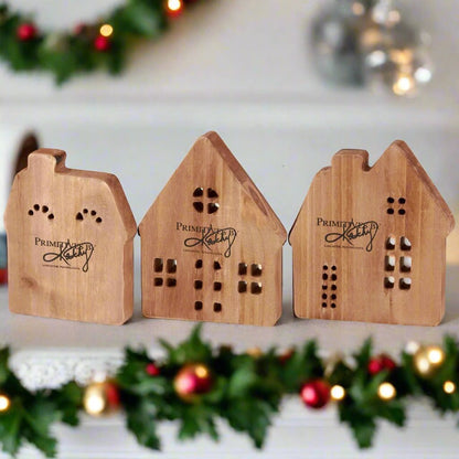 Primitive Christmas Gingerbread Village Chunky Shelf Sitter Set - The Primitive Pineapple Collection
