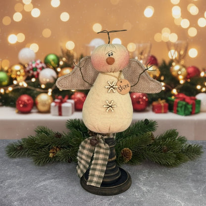 Honey and Me Christmas Shine the Snow Angel on Small Spindle - The Primitive Pineapple Collection