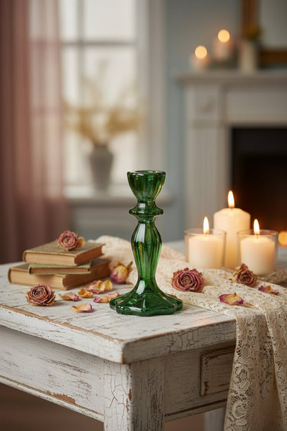 Vintage Look Green Mercury Glass Taper Holder Christmas - The Primitive Pineapple Collection