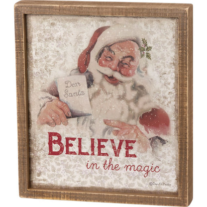 Primitive Retro Christmas Framed Believe In The Magic Inset Box Sign 12&quot;
