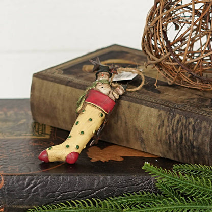 Primitive Christmas Old World Stocking w/ Snowmen Ornament 4.5&quot; - The Primitive Pineapple Collection