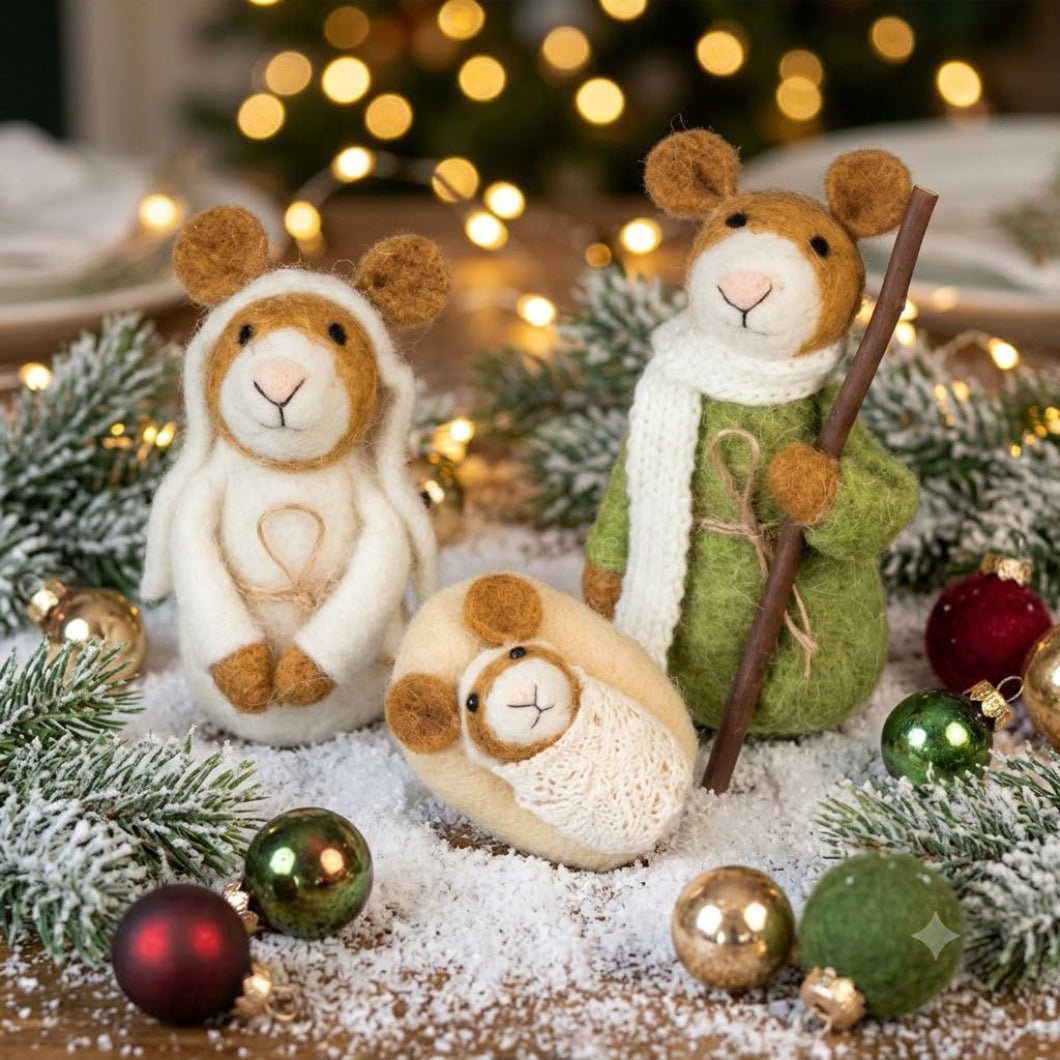 Primitive Felted Nativity Mice Set of 3 – Christmas Holiday Decor - The Primitive Pineapple Collection