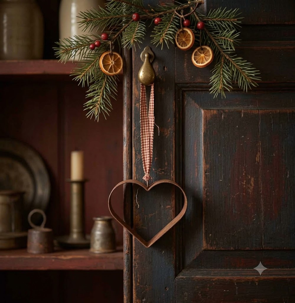 Primitive Colonial Hanging Metal Large Metal Heart Cookie Cutter Ornament