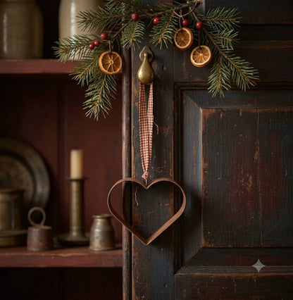 Primitive Colonial Hanging Metal Large Metal Heart Cookie Cutter Ornament
