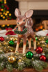 Primitive Retro Christmas Reindeer Figurine with Bottle Brush Wreath 9.25" - The Primitive Pineapple Collection