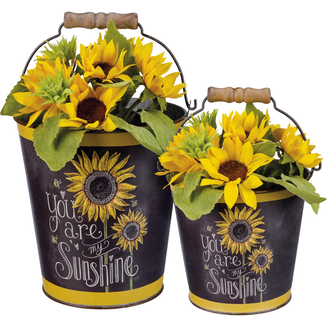 Primitive Farmhouse Spring You Are My Sunshine Bucket Set 2 pc