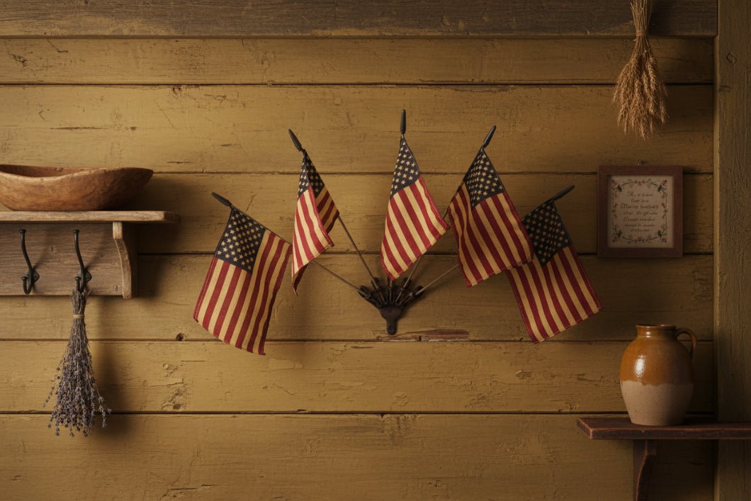 Colonial Patriotic Primitive Flag Wall Mount with Flags - The Primitive Pineapple Collection