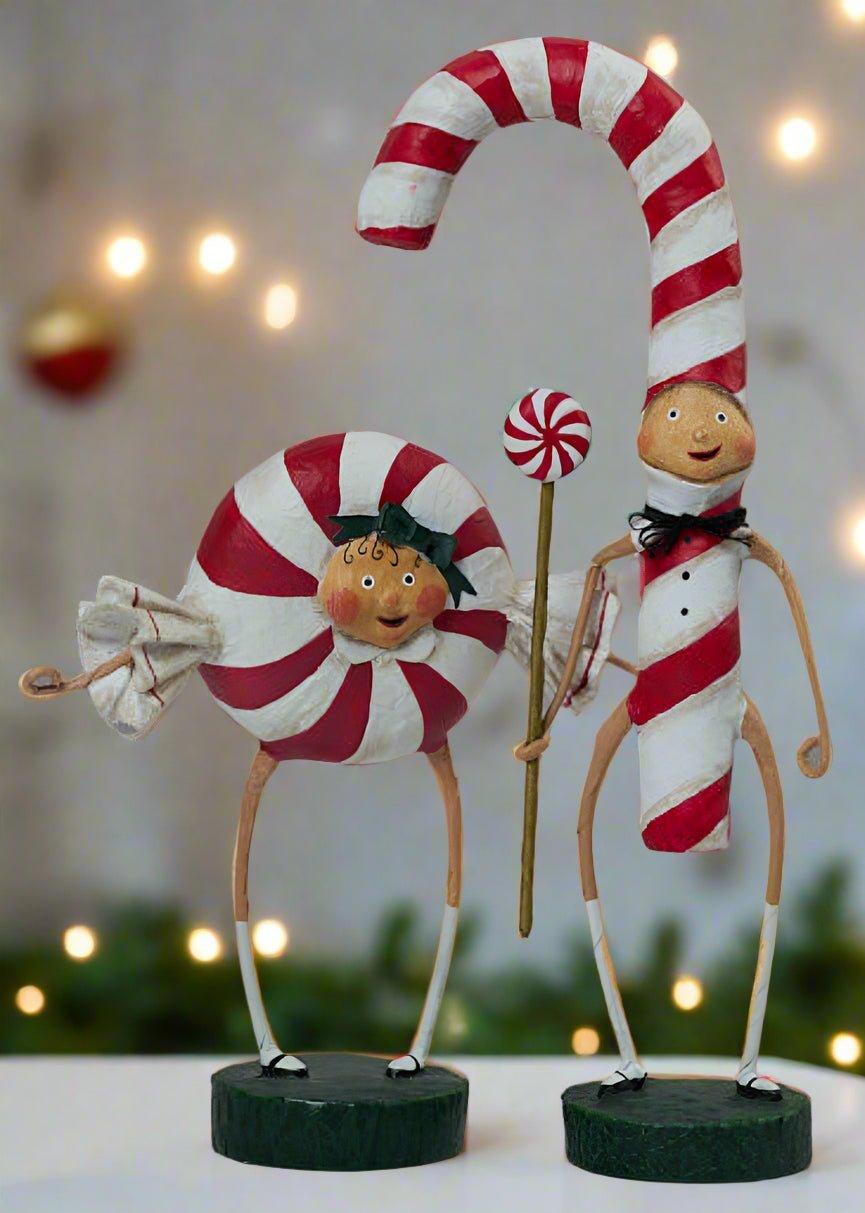 Christmas Lori Mitchell Patsy &amp; Peppie Mint 2pc set Figurine 10602 - The Primitive Pineapple Collection