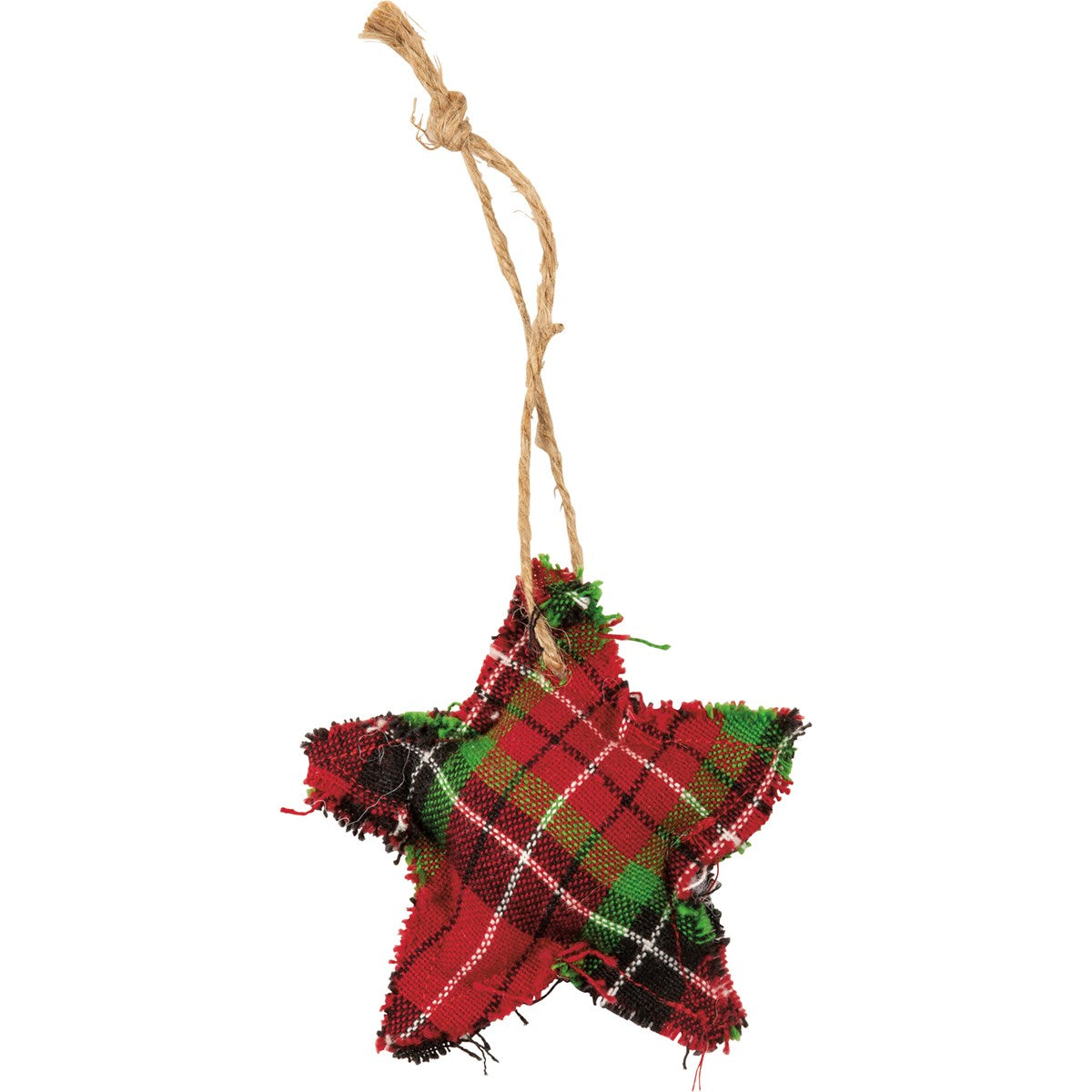 Primitive 2.5&quot; Rustic Plaid Fabric Star Ornaments 10 pc