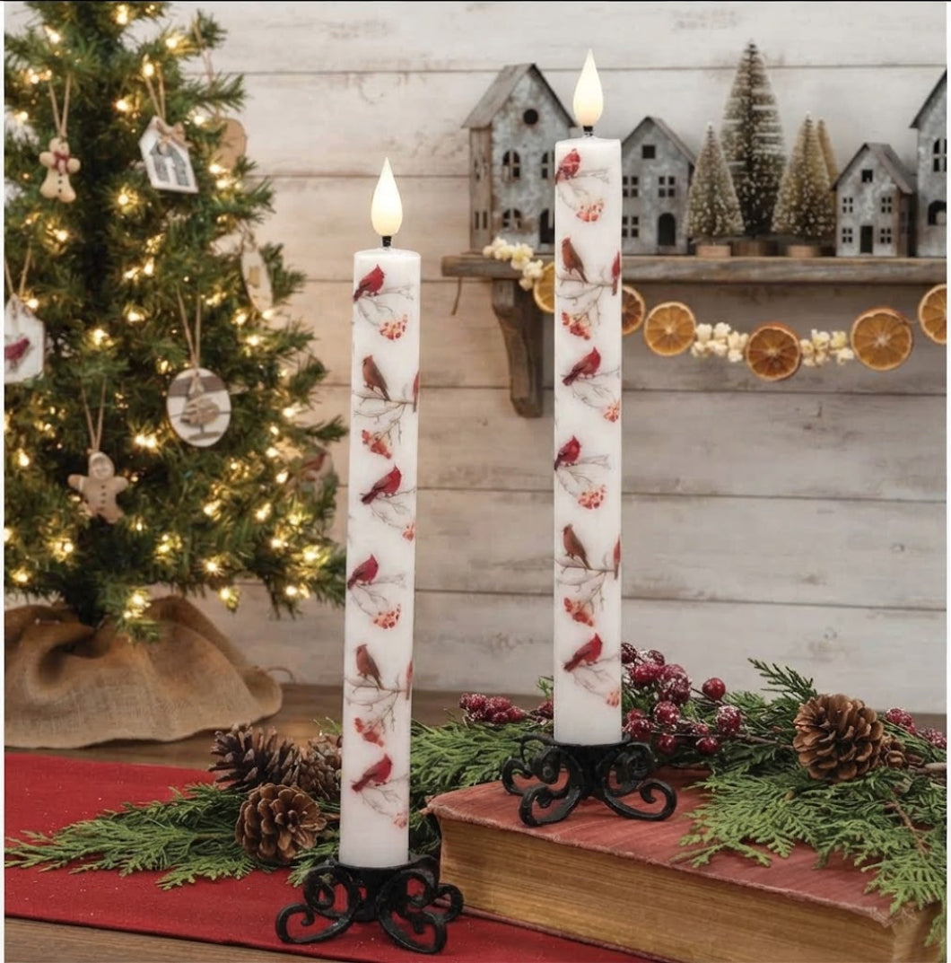 Christmas Cardinal Timer Taper Candles, Set of 2, 10 Inch