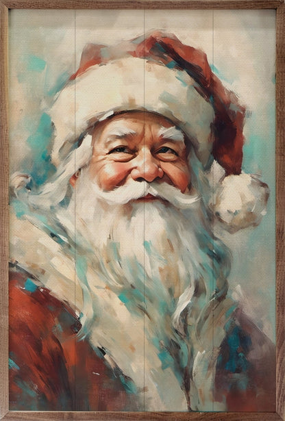 Handcrafted Walnut Framed Christmas Classic Red Santa Art - The Primitive Pineapple Collection