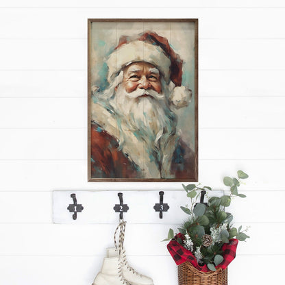 Handcrafted Walnut Framed Christmas Classic Red Santa Art - The Primitive Pineapple Collection