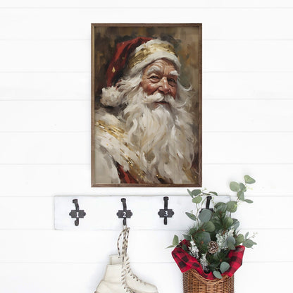 Handcrafted Walnut Framed Christmas Classic Santa In Red With Gold Art - The Primitive Pineapple Collection