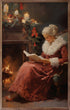 Handcrafted Walnut Framed Christmas Mrs Kris Kringle by the Fire Art - The Primitive Pineapple Collection
