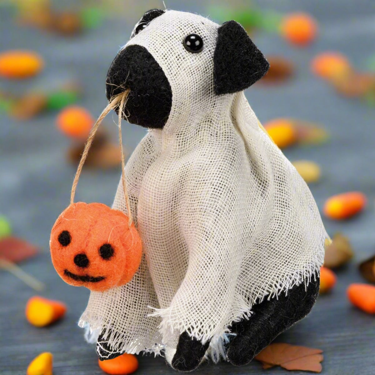 Primitive Country Halloween Felt Ghost Dog Ornament Ornament