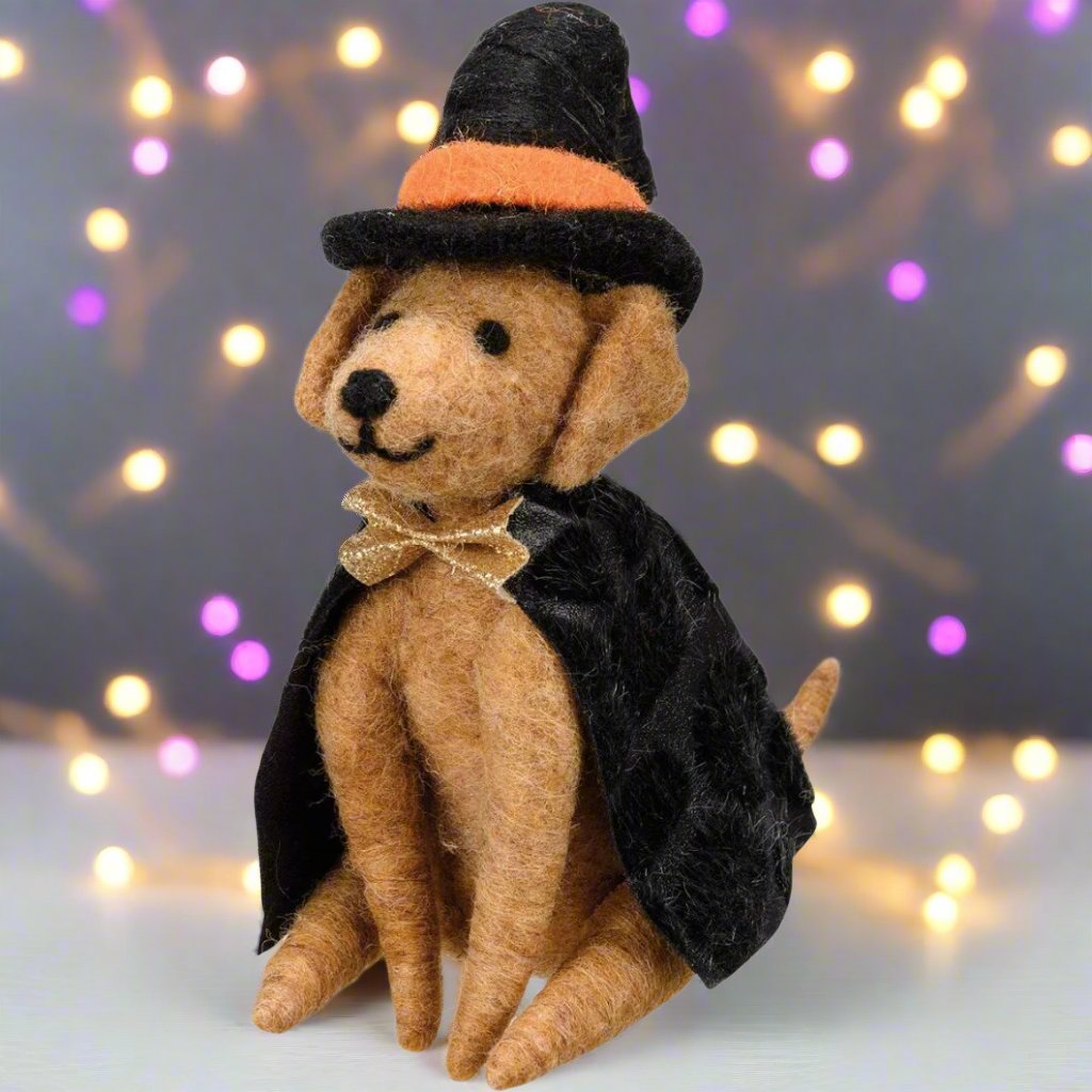 Primitive/Country Halloween Felt Witch Dog Ornament