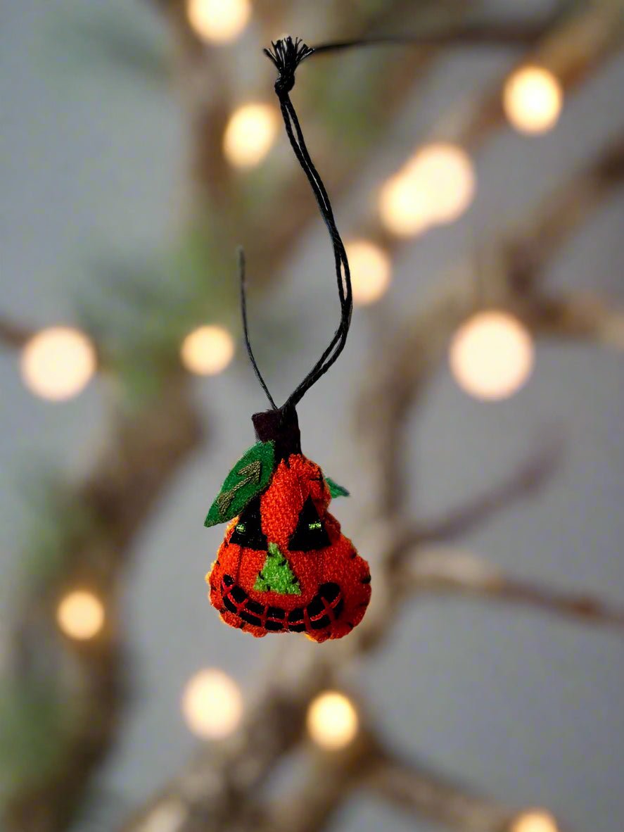 Primitive Handcrafted Halloween Felt 1.5” Jack O Lantern Ornament - The Primitive Pineapple Collection