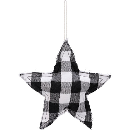 Primitive 5.5&quot; Rustic Black And White Buffalo Check Star Ornament