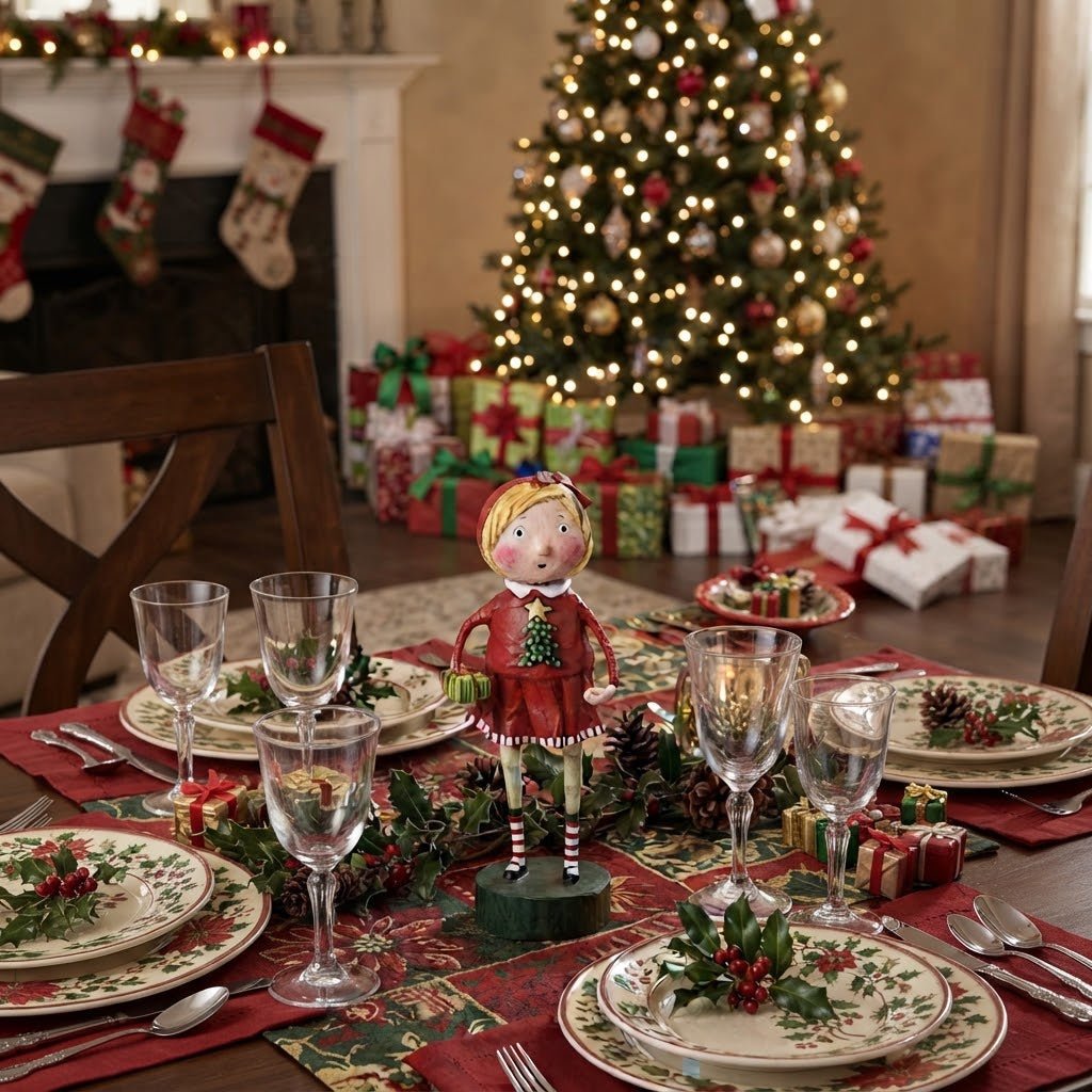 Lori Mitchell Gift Exchange Girl Christmas Figurine 6" - The Primitive Pineapple Collection