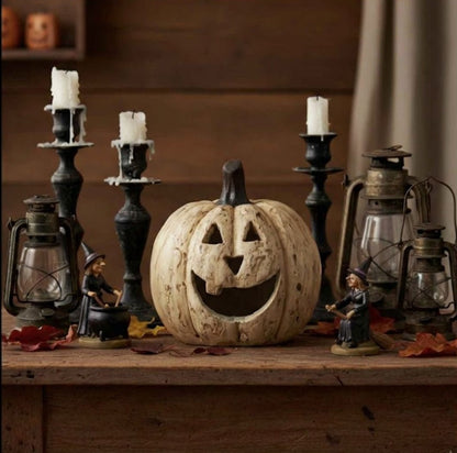 Ragon House Mache 5.5" White Big Mouth Pumpkin Jack O Lantern Halloween - The Primitive Pineapple Collection
