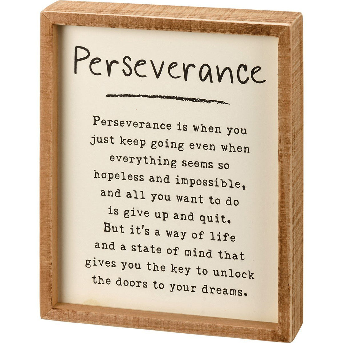 Primitive Colonial Folk Art Framed Perseverance Inset Box Sign Shelf Sitter - The Primitive Pineapple Collection