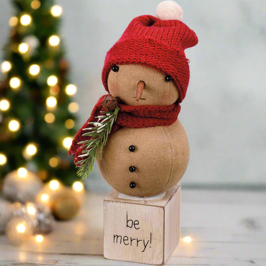 Primitive Christmas Be Merry Baby Snowman Sitter 7&quot; - The Primitive Pineapple Collection