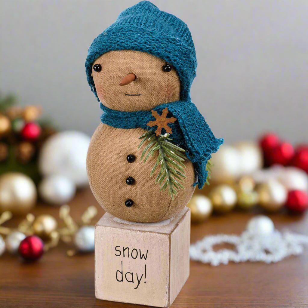 Primitive Christmas Snow Day Baby Snowman Sitter 7" - The Primitive Pineapple Collection