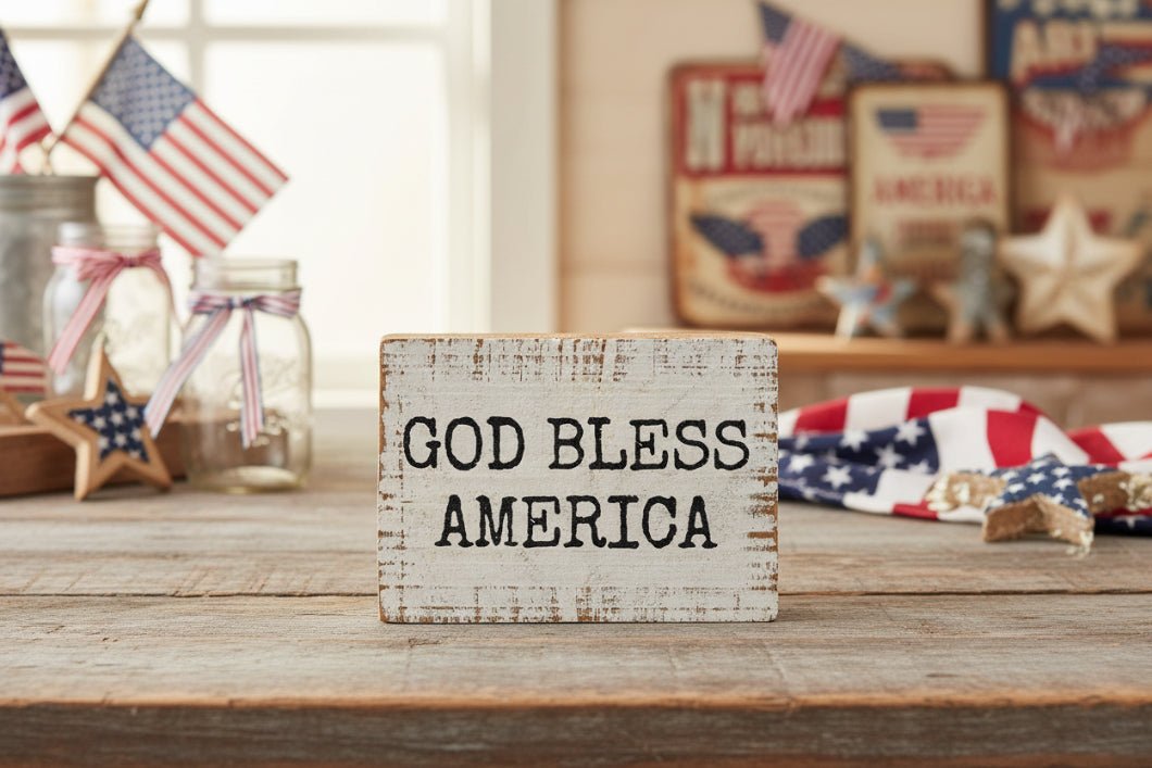 Primitive Americana God Bless America Block Sign - The Primitive Pineapple Collection